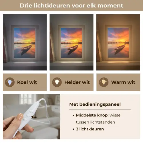 Boot - Water - Zonsondergang - Oranje - Water Light Box met kabel (Tafellamp) klein -USP_lichtkleurNL