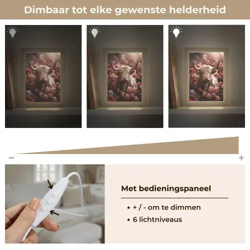 Schotse hooglander - Dier - Natuur - Bloemen - Botanisch Light Box met kabel (Tafellamp) klein -USP_dimbaarNL
