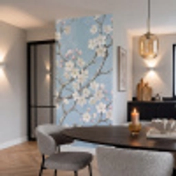 Takken - Kersenbloesem - Blauw Behang Vinyl klein -sfeer3