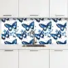 Blauw - Vlinders - Bloemen - Wit keuken achterwand 2 middel 871 -3d