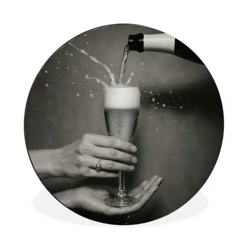 Champagnefles - Glas - Minimalistisch - Spetters Wandcirkel aluminium klein -3d