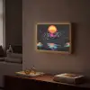 Palmbomen - Neonbergen - Sterrenhemel - Zon Light Box met batterij (Wandlamp) middel -sfeer1