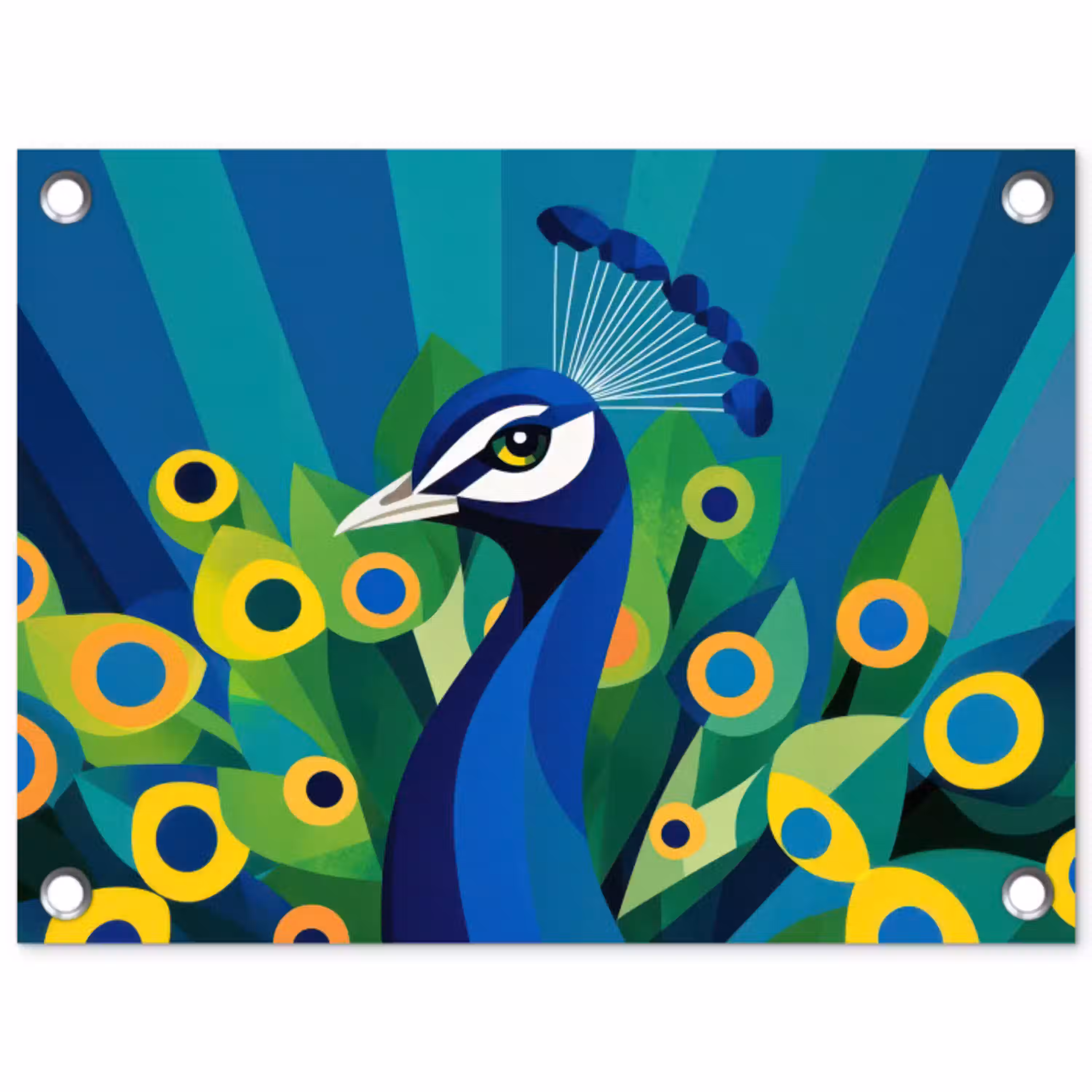 Pauw - Cirkels - Blauw tuinposter los doek klein -3d