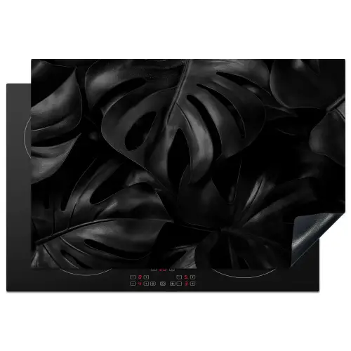 Zwart - Monstera - Bladeren Inductie beschermer vinyl 3mm klein -3d