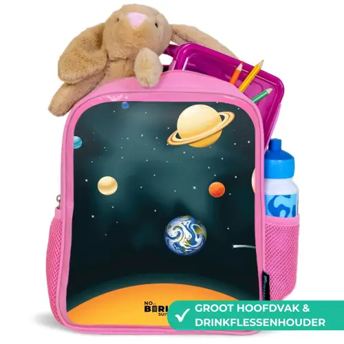 Ruimte met planeten Kinderrugzak - Roze middel -inhoud_NL