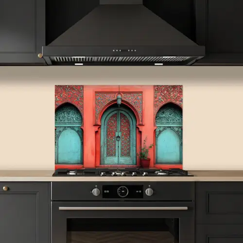 Lantaarn - Deur - Turquoise keuken achterwand spatscherm klein -sfeer1