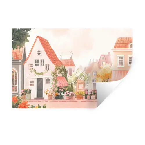 Bloemen - Huizen - Dorp Muursticker klein -3d