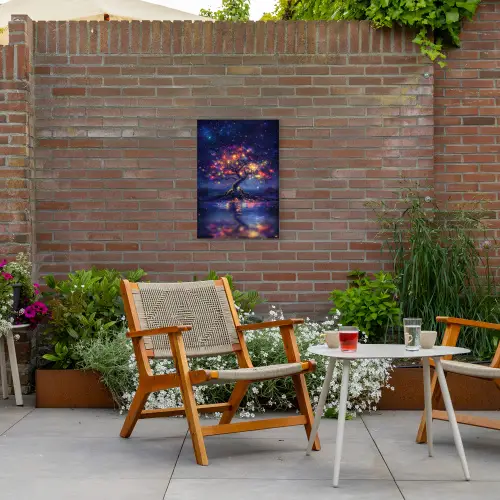Kosmisch - lichtboom - Kerst - Kleurrijk Tuinposter op houten frame 2 cm dik klein -sfeer3
