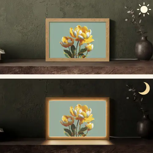 Bloemen - Geel - Bladeren - Structuur Light Box met kabel (Tafellamp) klein -sfeer3