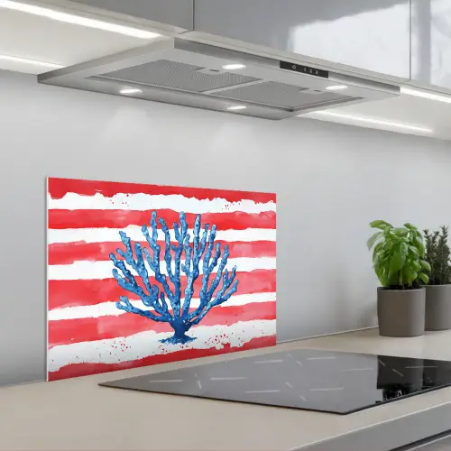 Koraal - Verfstructuur - Rood - Blauw keuken achterwand spatscherm klein -3d_schuin