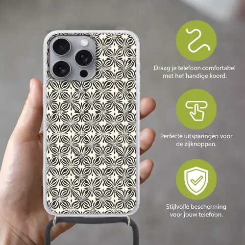 Grafisch - Patroon - Zwart Hoesje iPhone 16 Pro Max met koord klein 804 -sfeer2_NL