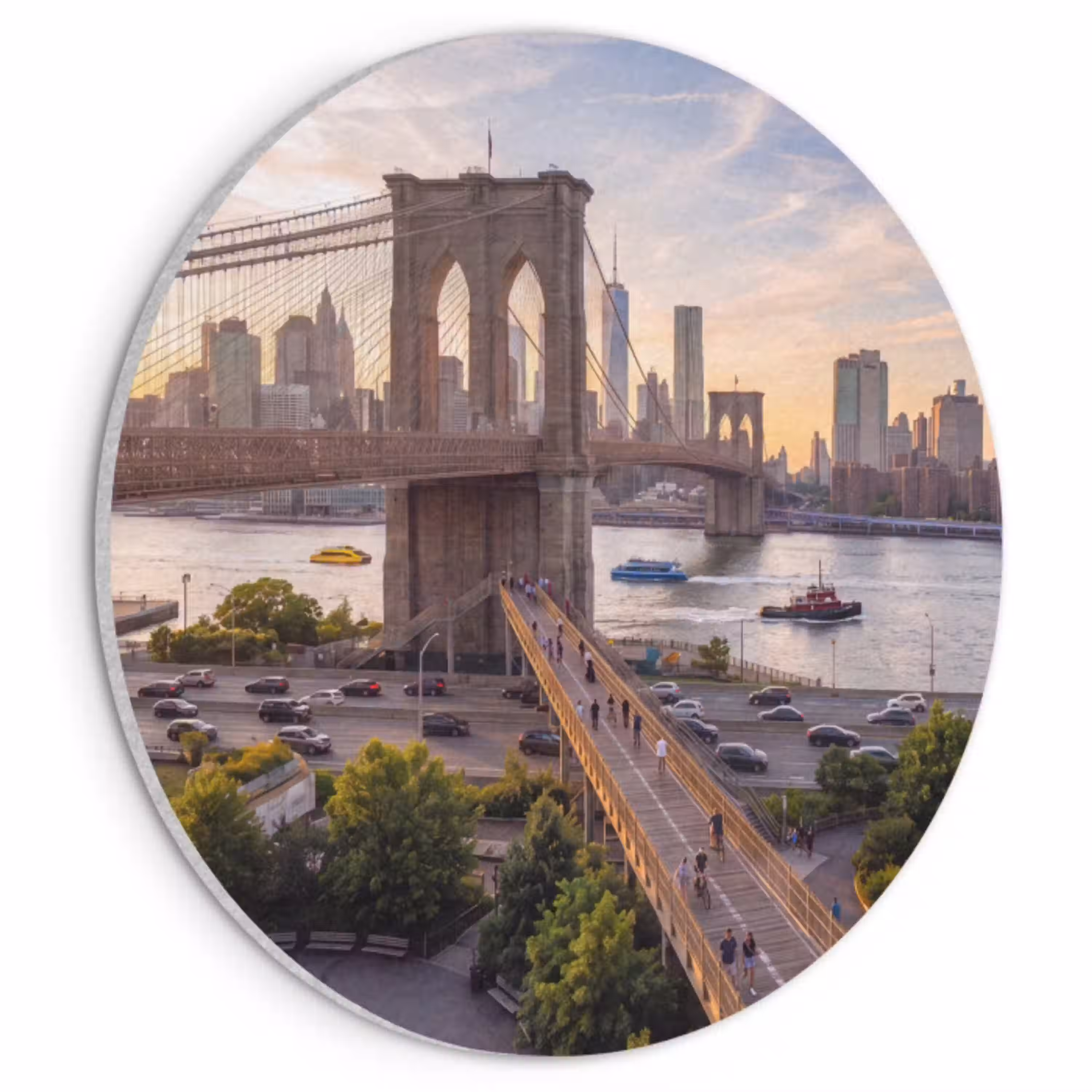 Brug - Rivier - Stad - Zonsondergang - Architectuur Akoestische PET Vilt - Rond klein -3d