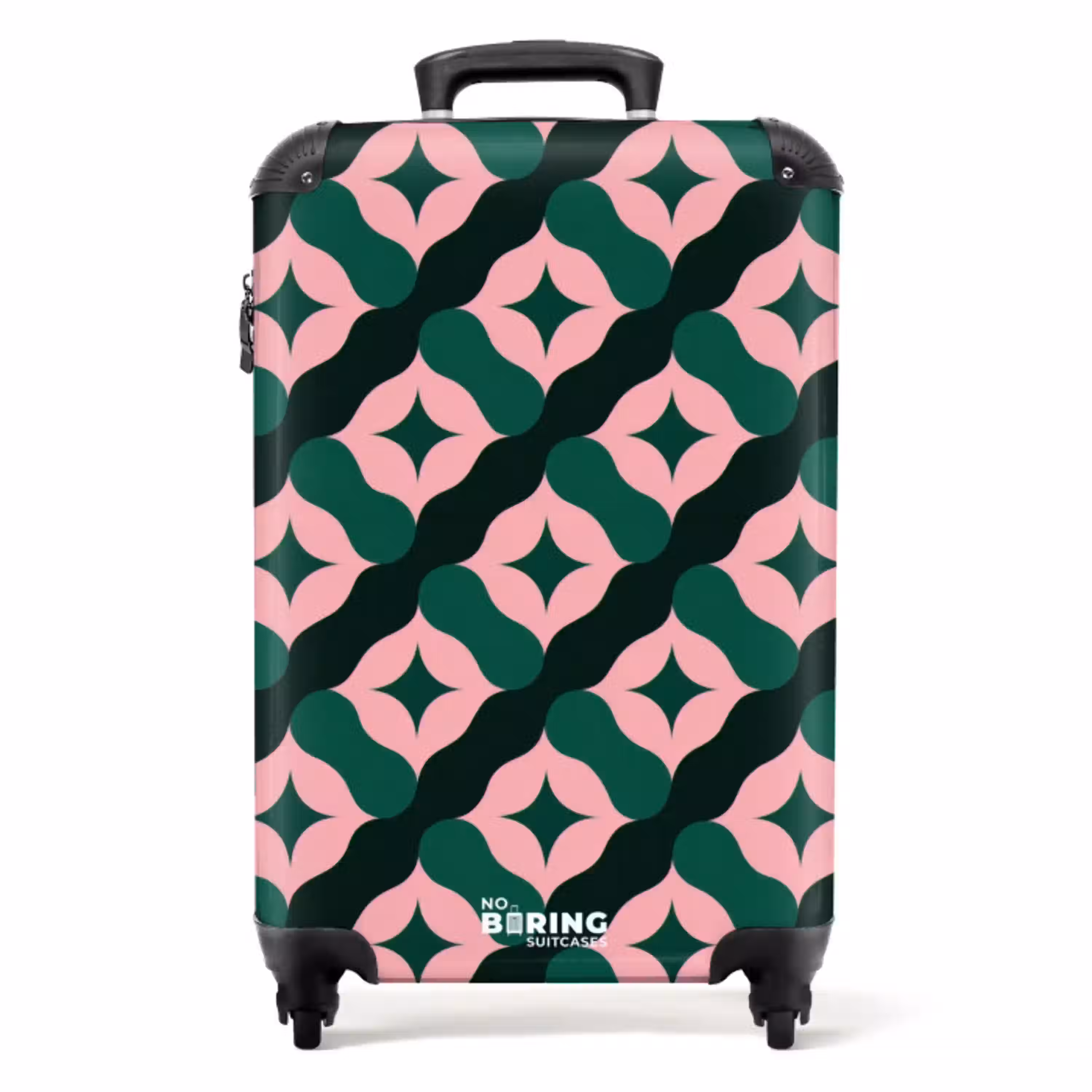 Groen - Roze - Retro - Sterren NBS - Handbagage koffer - Volwassenen Unisex middel -productfoto_recht