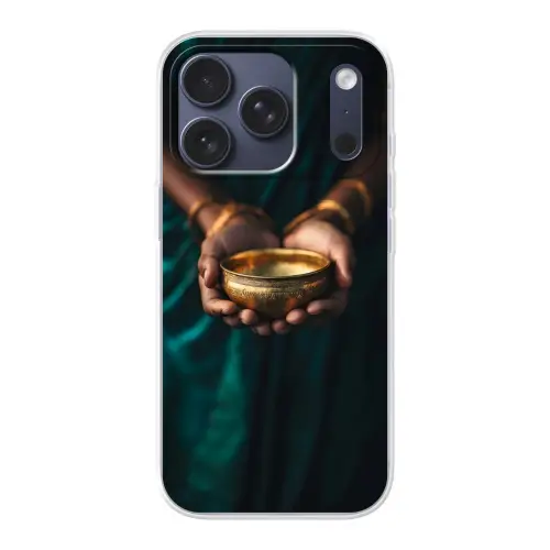 Goud - Kom - Blauw Telefoonhoesje iPhone 17 Pro klein -3d
