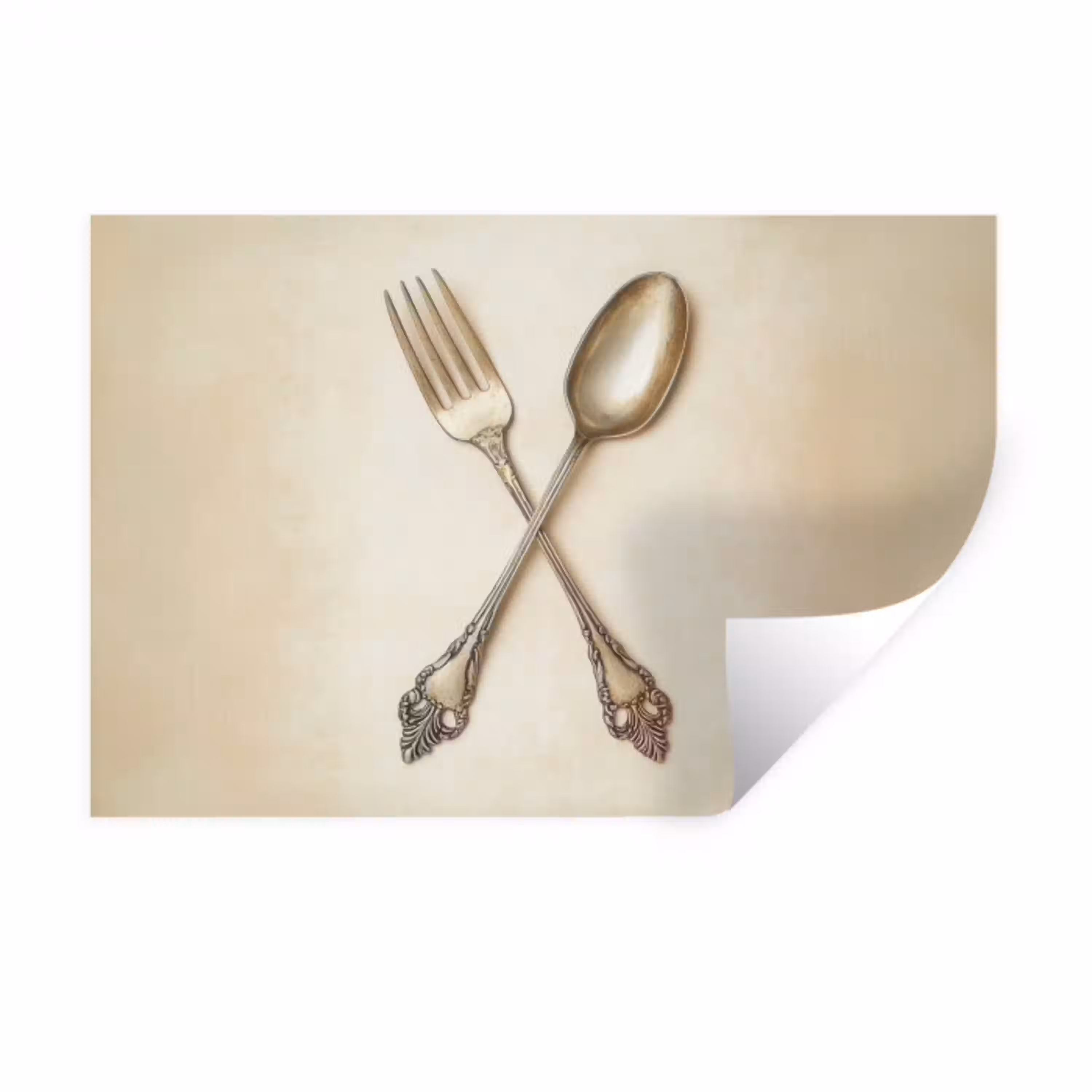 Beige - Vintage - Bestek Muursticker klein -3d