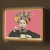 Meisje - Kopje - Bloemen - Roze Light Box met batterij (Wandlamp) middel -z3d_website
