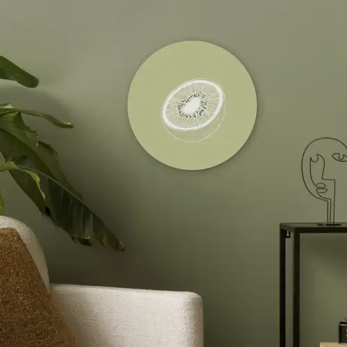 Kiwi - Lijntekening - Minimalistisch - Groen Akoestische PET Vilt - Rond klein -sfeer2