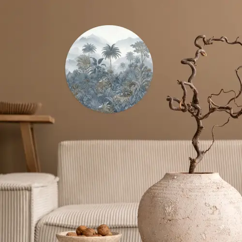 Jungle - Landschap - Blauw Wandcirkel behangsticker klein -sfeer1
