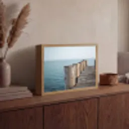 Houten steiger - Helderblauwe lucht Light Box met batterij (Wandlamp) middel -sfeer2