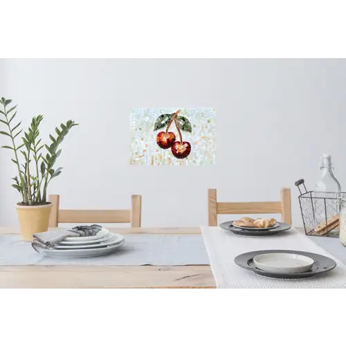 Kersen - Rood - Mozaïek - Blaadjes Muursticker klein -eettafel