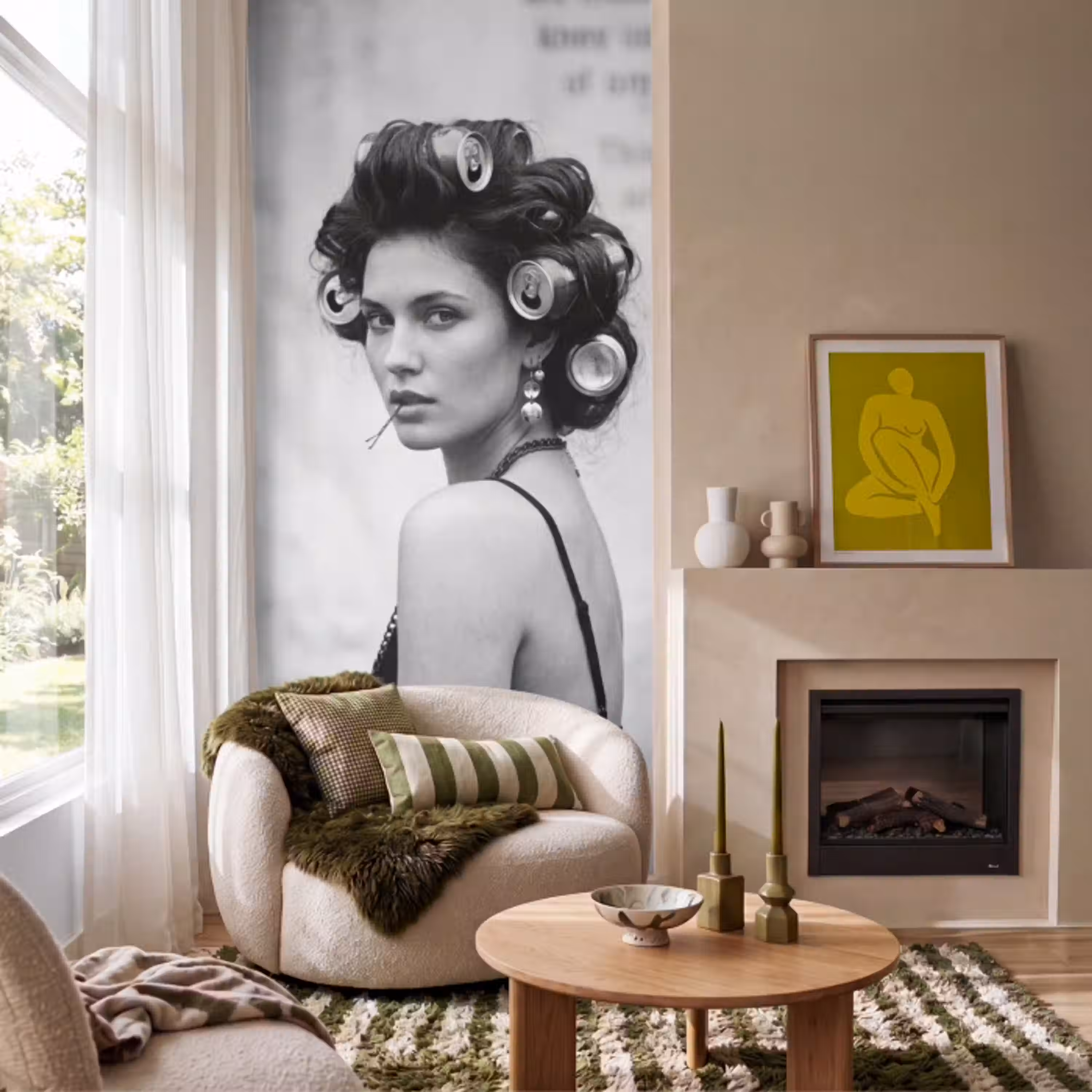 Edgy - Vrouw - Zwart - Wit Behang Vlies klein -sfeer2