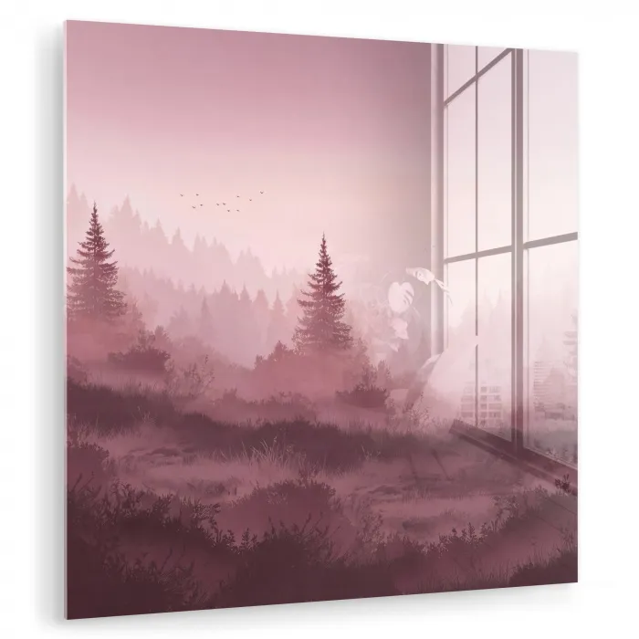 Landschap - Mistig - Roze plexiglas 5mm klein -zzzproduct_nieuw