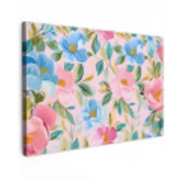 Blauw - Roze - Bloemen Tuinposter op houten frame 2 cm dik klein -3d