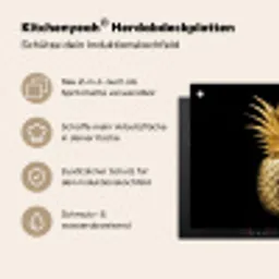 Ananas - Zwart - Goud - Luxe Inductie beschermer vinyl 3mm middel -zzzzzzusp-haakje_DE