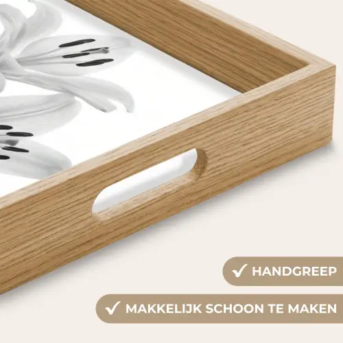 Lelies - Elegant - Zwart - Wit Dienblad Rechthoek middel -USP_HandgreepNL