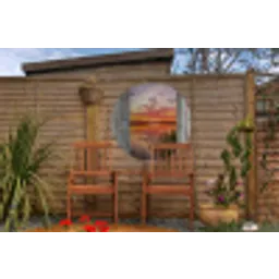 Landschap - Zonsondergang - Water - Doorkijk Wandcirkel tuinposter met ringen klein -buiten3