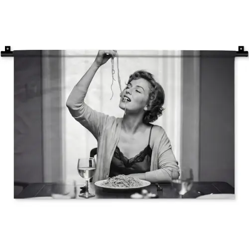 Vrouw - Spaghetti - Zwart - Wit Wandkleed katoen klein -zz3d
