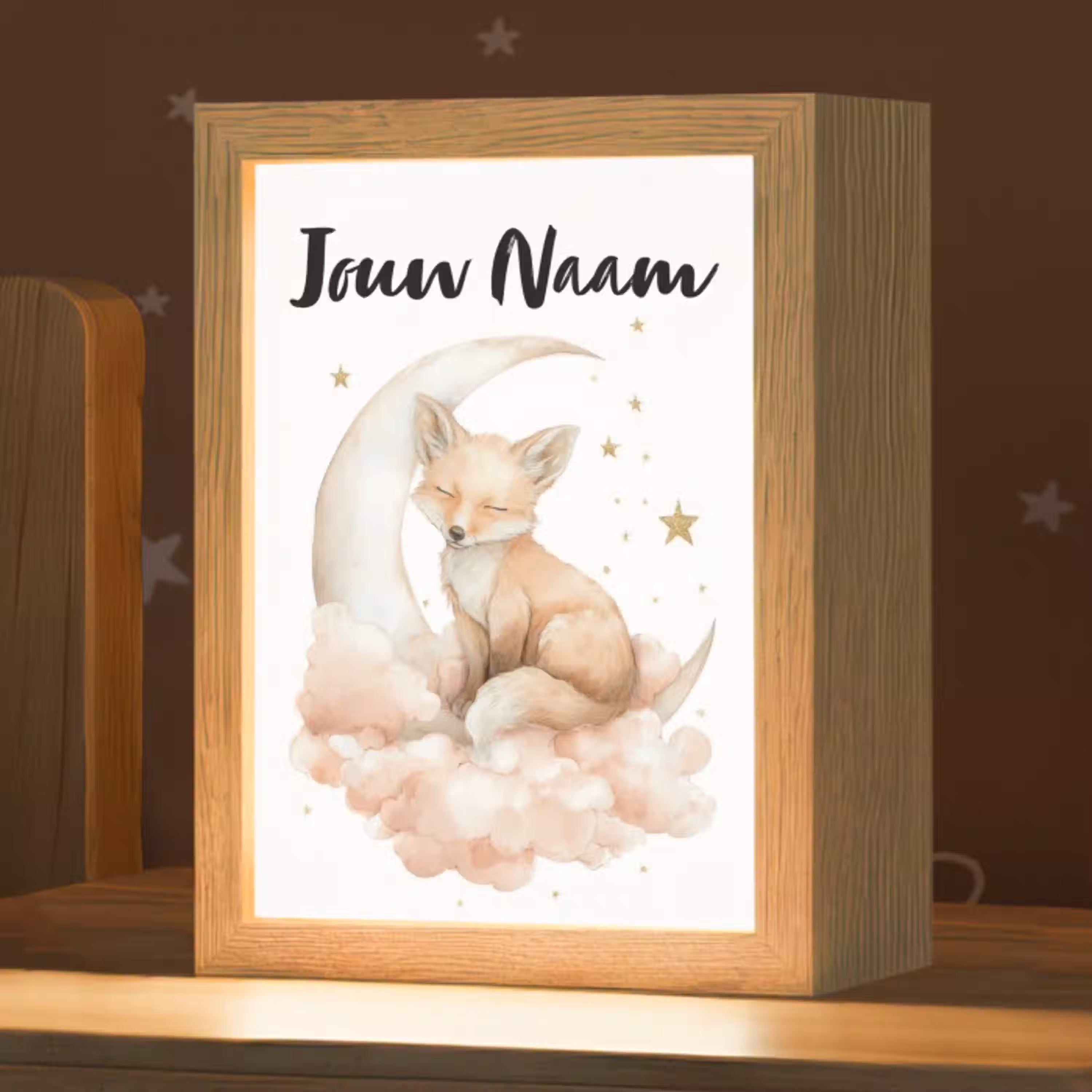 Vos - Wolken - Maan - Sterren Light Box met kabel (Kinderlampje) klein -zzz_3d_website