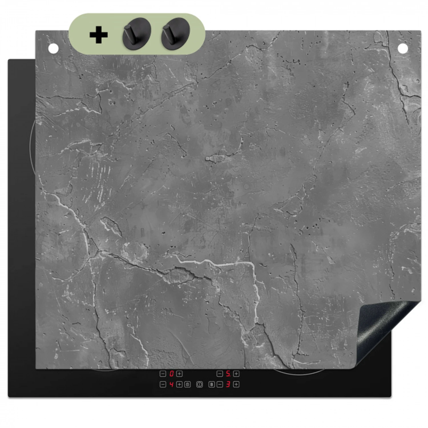 Beton - Grijs - Abstract - Betonlook Inductie beschemer met haakjes klein -3d
