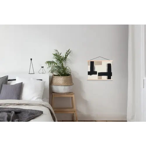 Zwart - Abstract - Japandi textielposter latten blank klein -woonkamer