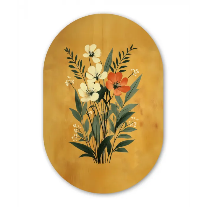 Bladeren - Boeket - Bloemen - Geel Wandcirkel Ovaal Forex klein -3d