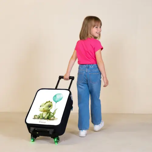 Dino met blauwe ballon Kinderkoffer - Zwart klein -sfeer1