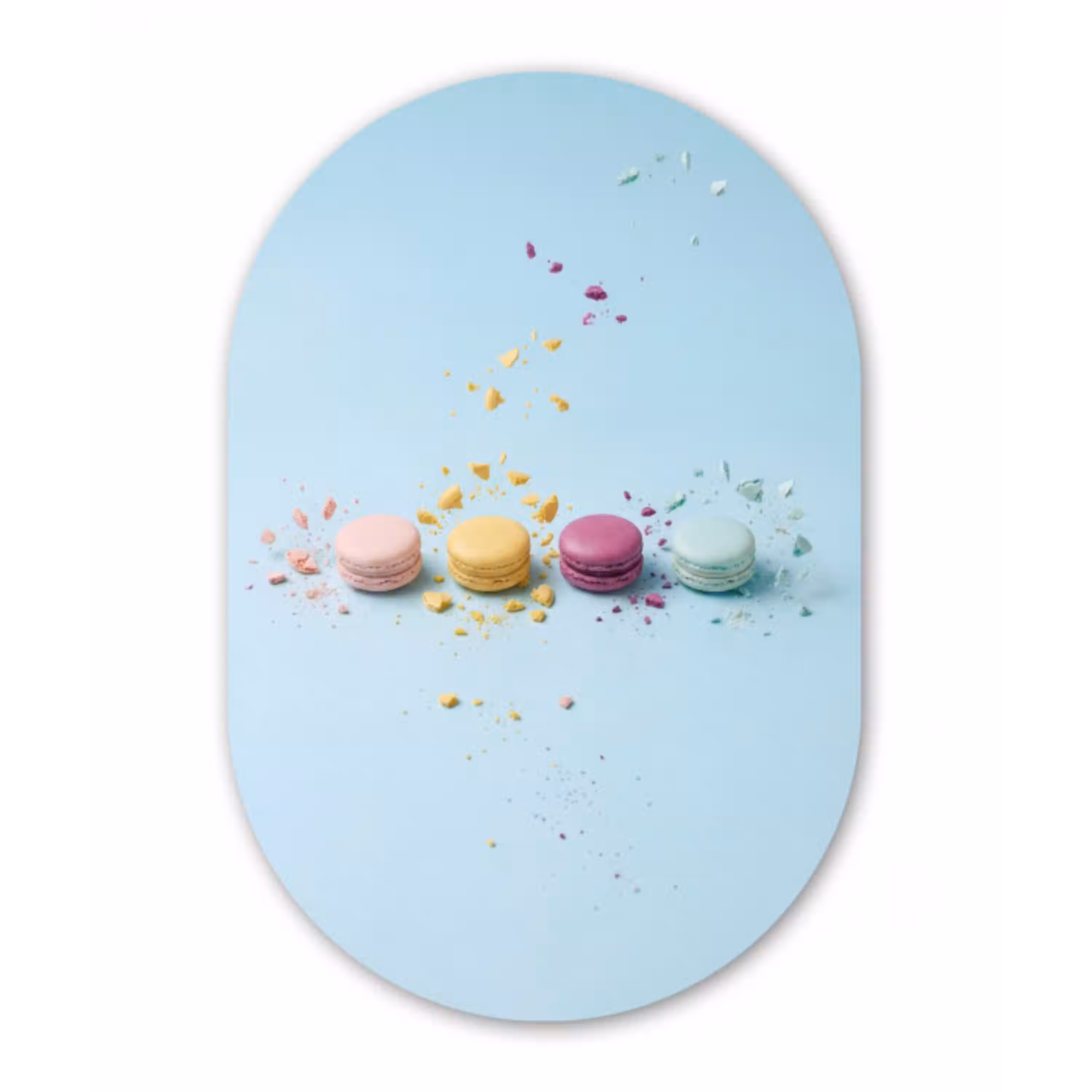 Macarons - Kleurrijk - Pastel Wandcirkel Ovaal Aluminium middel -3d