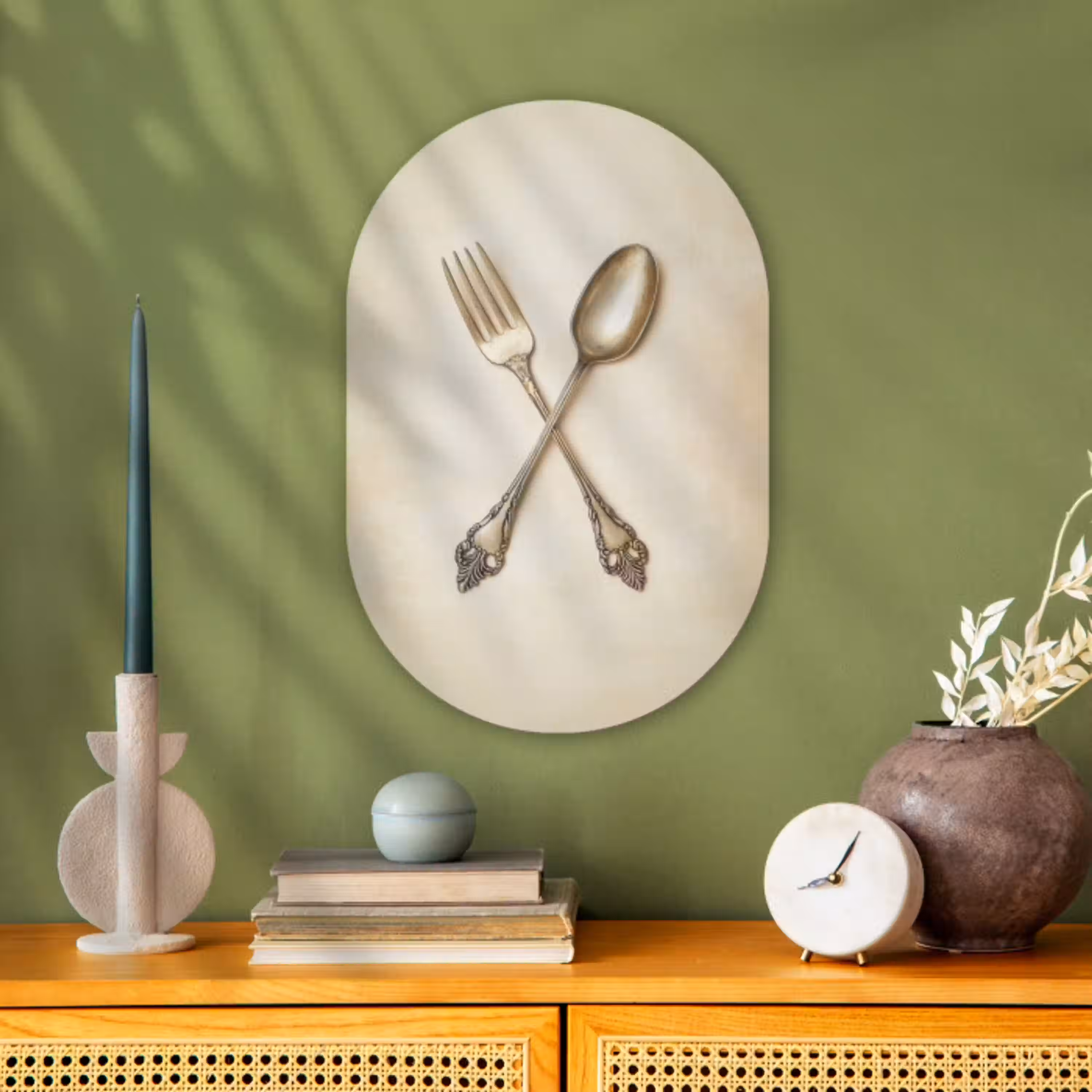 Beige - Vintage - Bestek Wandcirkel Ovaal Forex klein -sfeer2