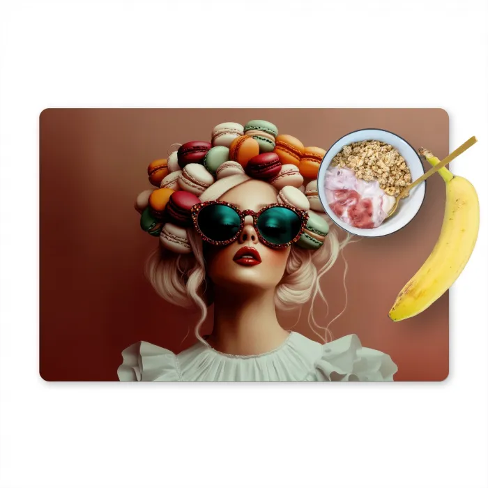 Vrouw - Macarons - Bril Placemat vinyl groot -zzzproduct_Kitchenyeah-website