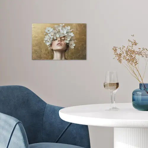 Gezicht - Bloemen - Goud - Abstract poster papier klein -sfeer3