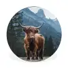 Schotse hooglander - Berg - Landschap - Bomen - Koe - Natuur Wandcirkel aluminium klein -3d