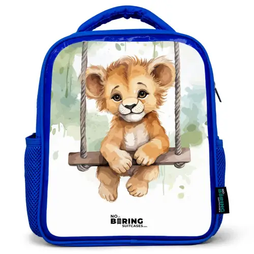 Leeuwenwelpje met schommel illustratie Kinderrugzak - Blauw middel -3d