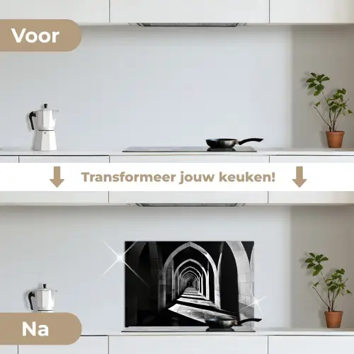 Gang - Bogen - Schaduw - Diepte keuken achterwand spatscherm klein -voor_na_NL
