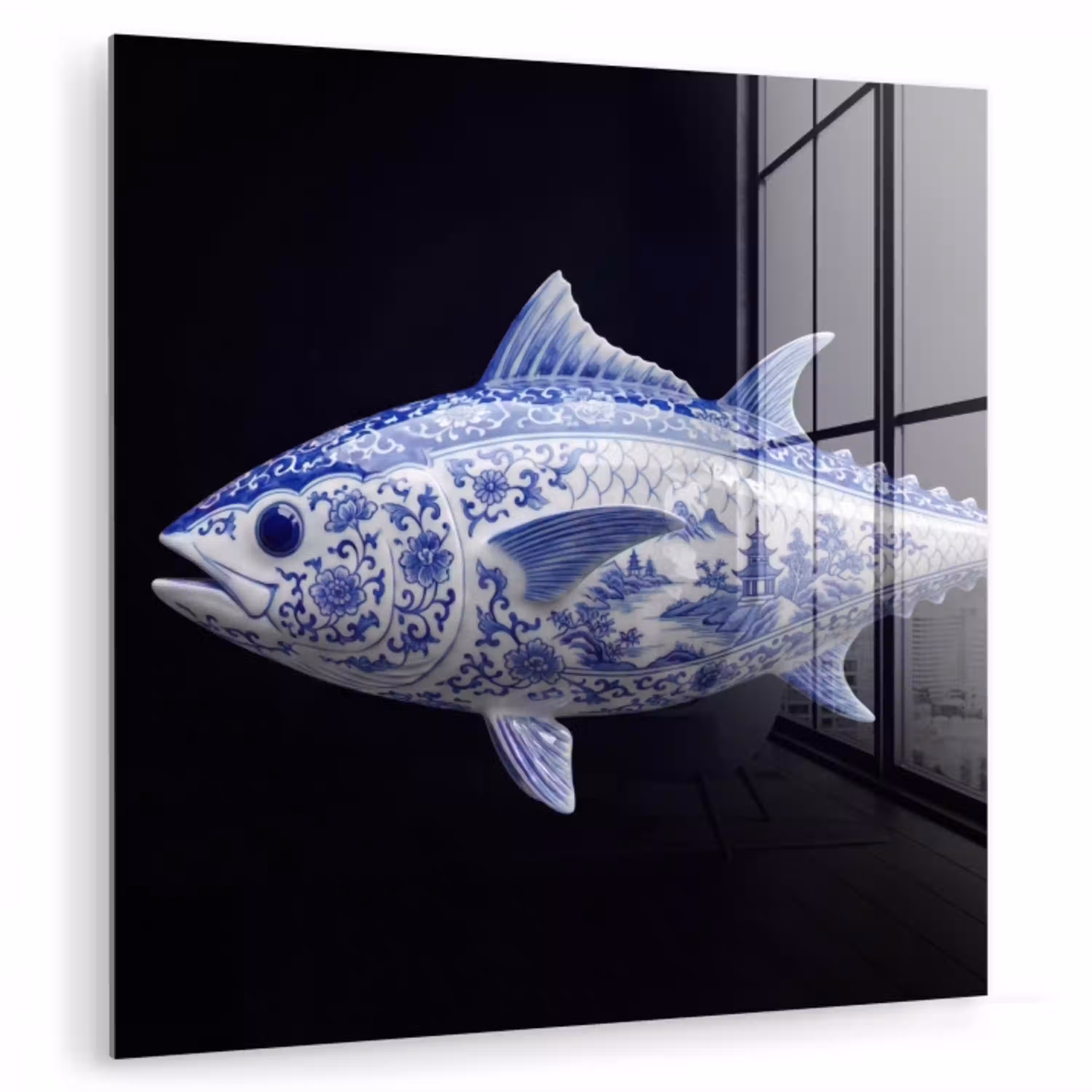 Porselein - Tonijn - Delfts - Blauw plexiglas 5mm klein -zzzproduct_nieuw