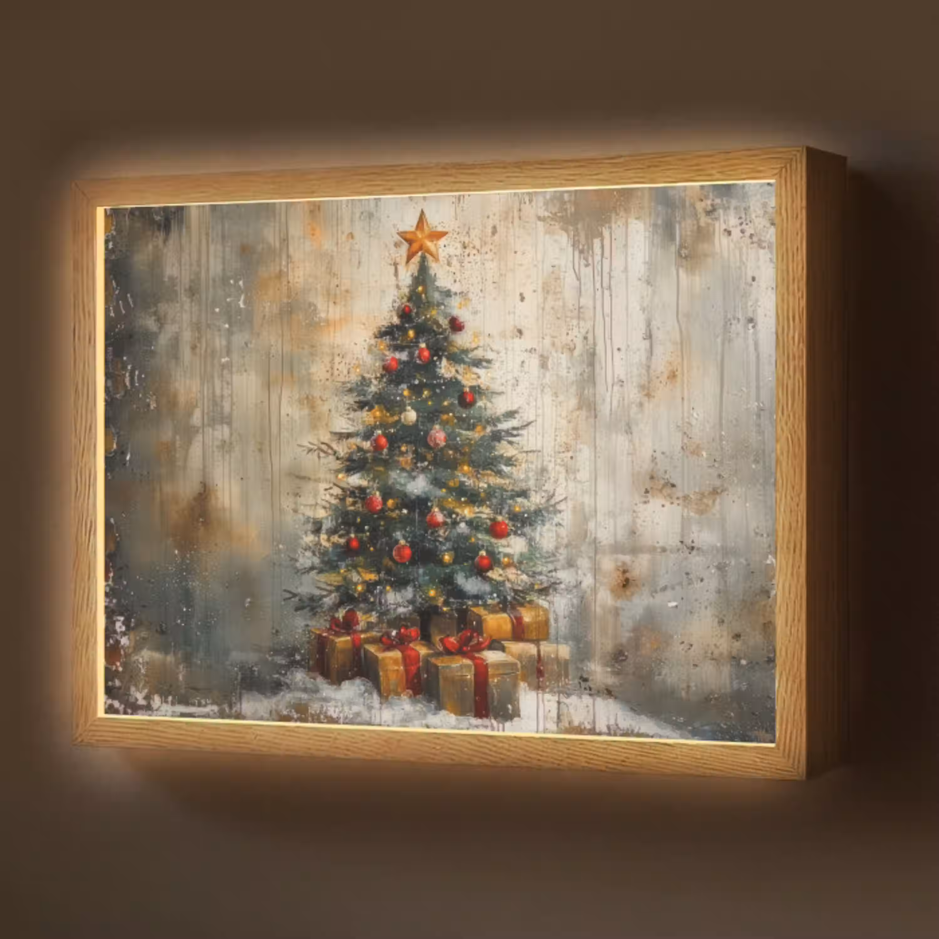 Kerstboom - Vintage - Kerst - Cadeau Light Box met batterij (Wandlamp) middel -z3d_website