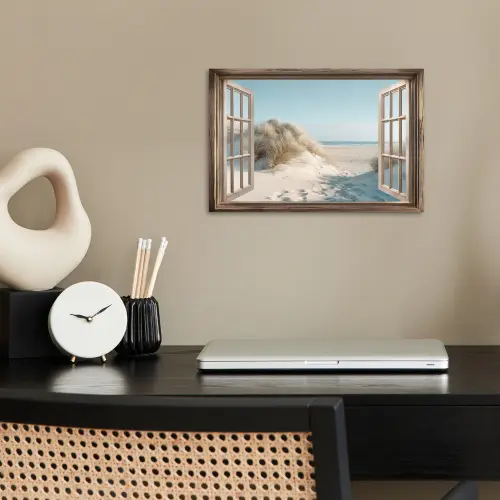 Doorkijk - Helmgras - Duinen - Zee - Landschap poster papier klein -sfeer1