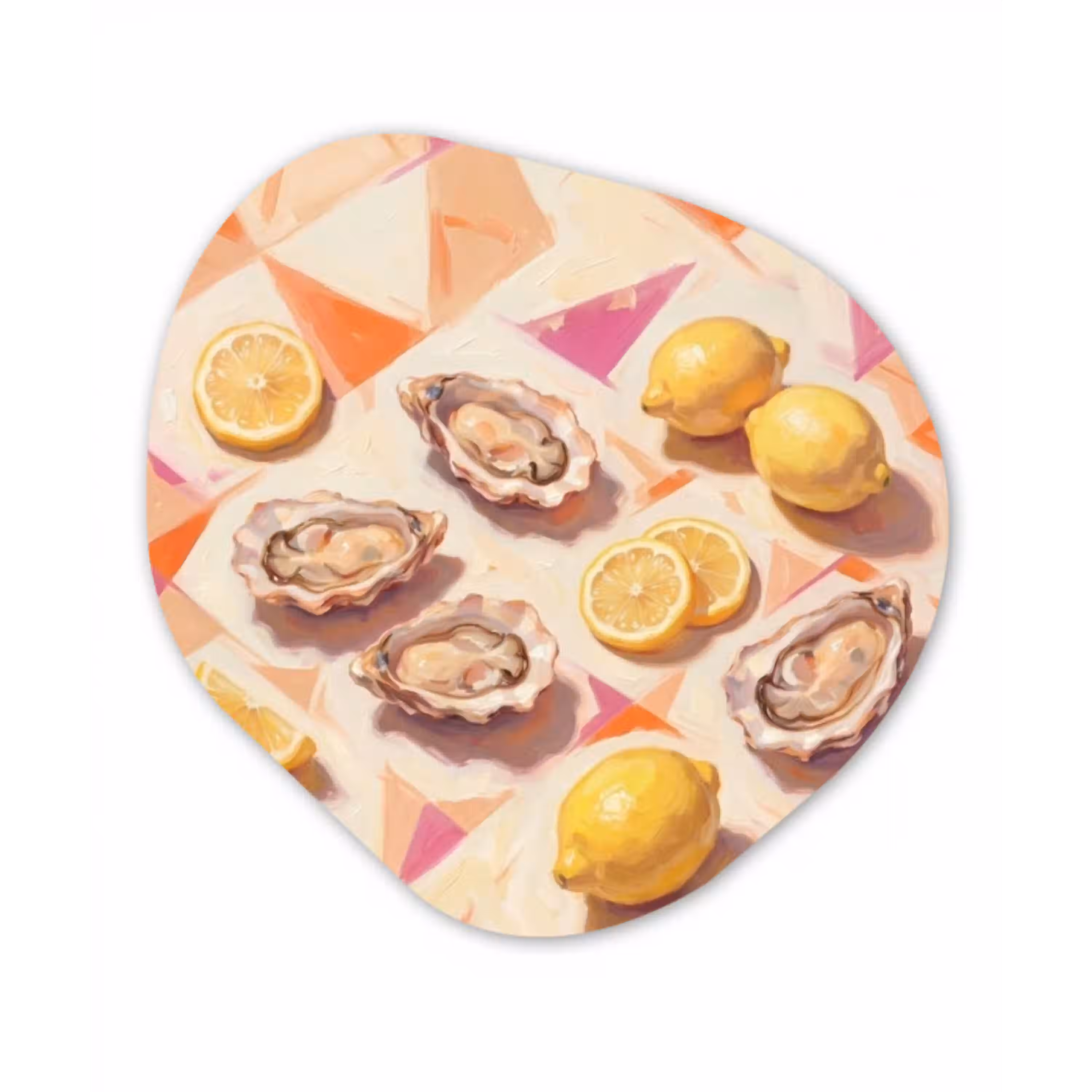 Stilleven - Citroenen - Oesters - Abstract - Oranje Wandcirkel Organisch Aluminium middel -3d
