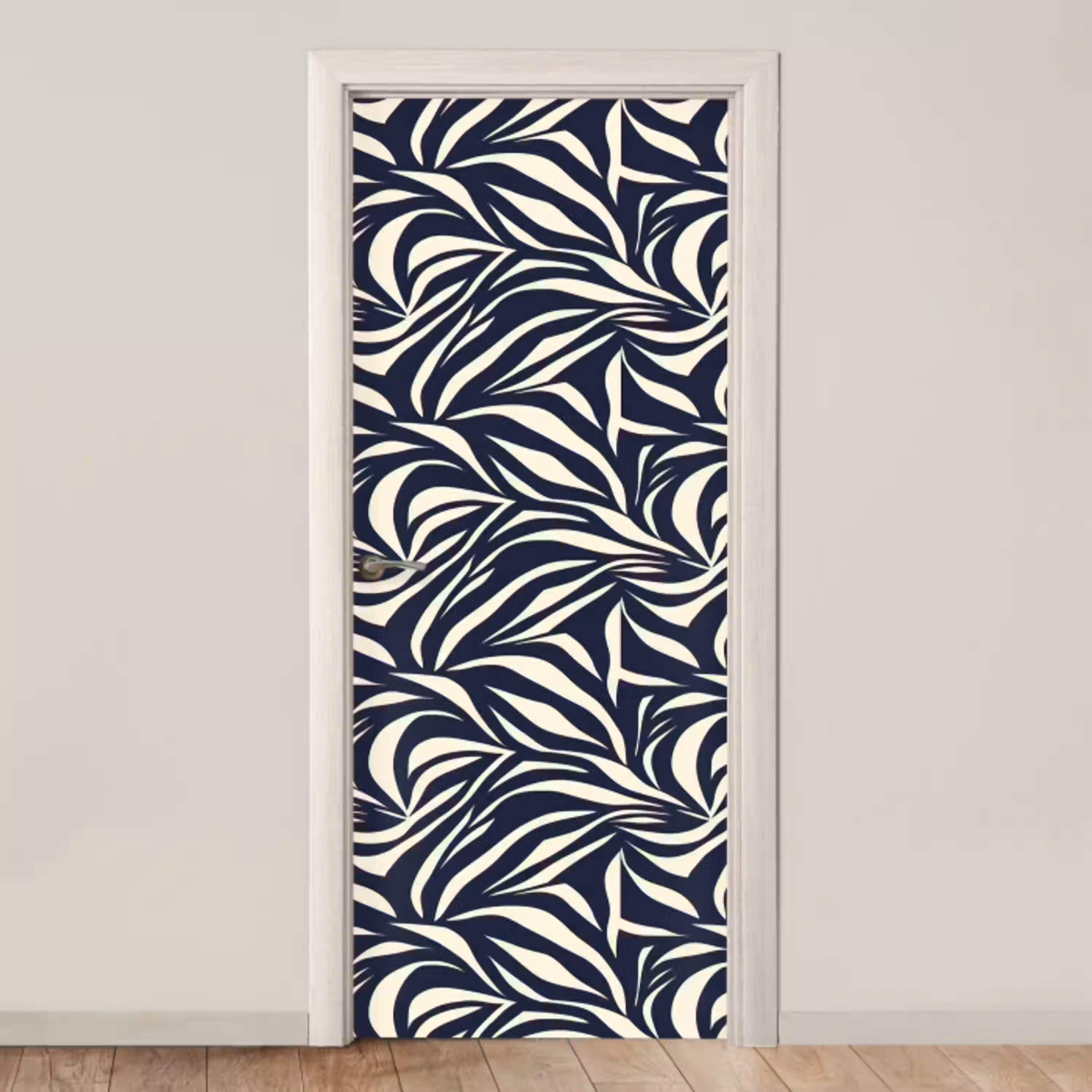 Bladvormen - Blauw - Patroon - Wit deurposter klein 289 -3d_beige