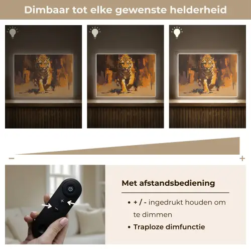 Tijger - Geschilderd - Oranje - Penseelstreken Light Box met batterij (Wandlamp) middel -USP_dimbaarNL