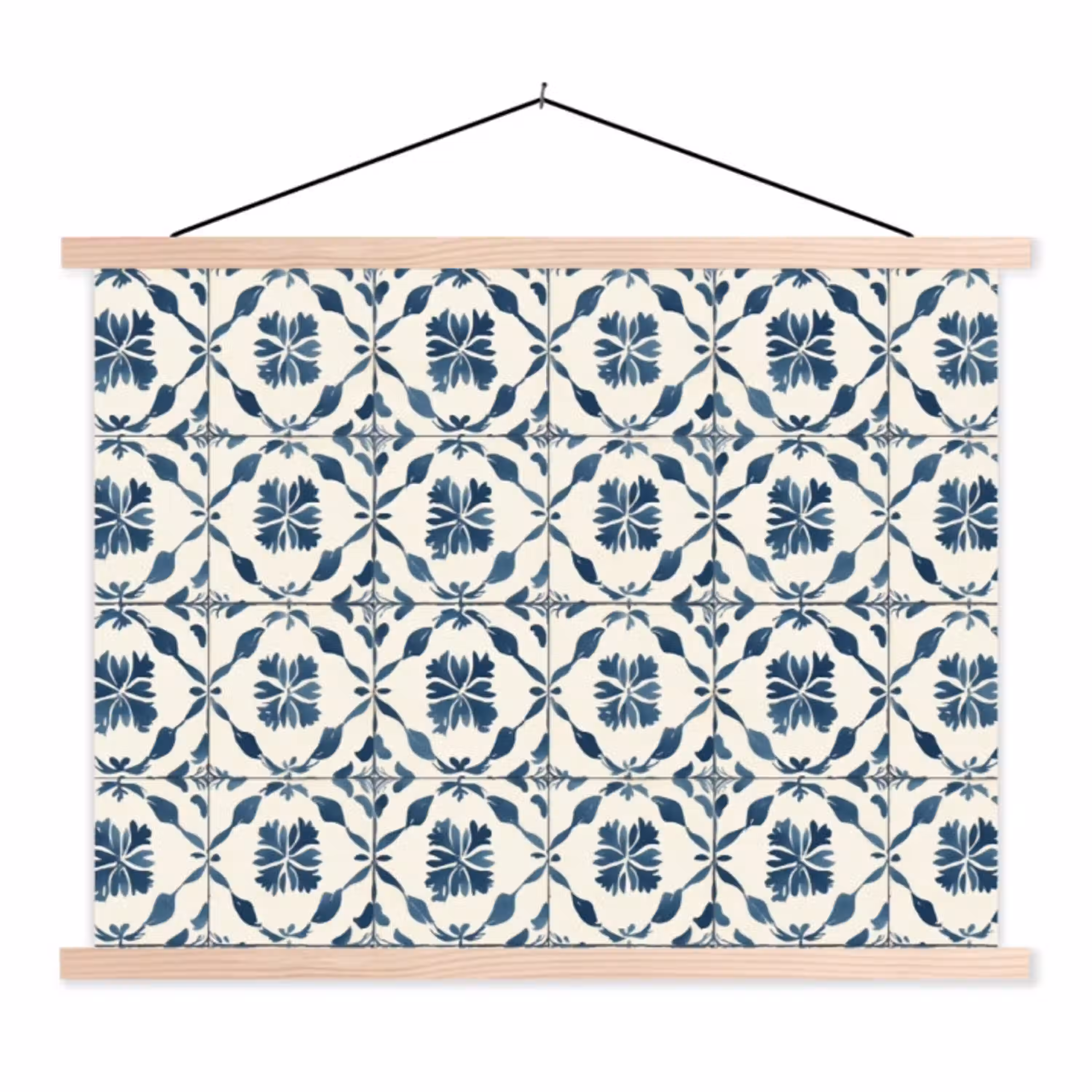 Grafisch - Tegel - Blauw textielposter latten blank klein 122 -3d